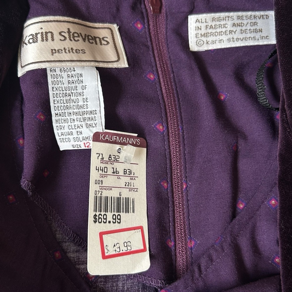 Vtg NWT  Midi Dress Vest Sz 12 Purple 80s 90s Secretary Goth Romantic Academia - Picture 11 of 11